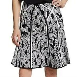 Diane Von Furstenberg Samara Panther Lace A-Line Slinky Knit Skirt Black/White M
